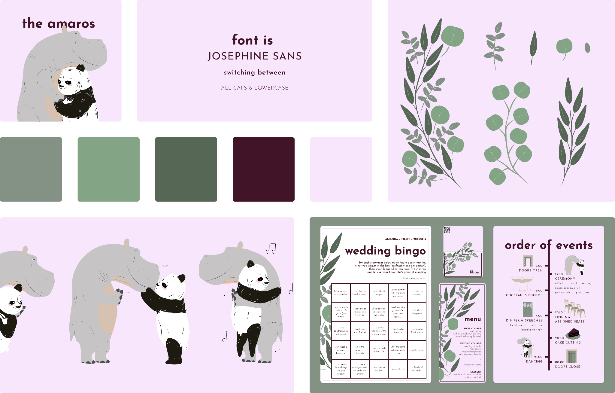 The Amaros visual identity system — colour palette, typography, and illustration elements