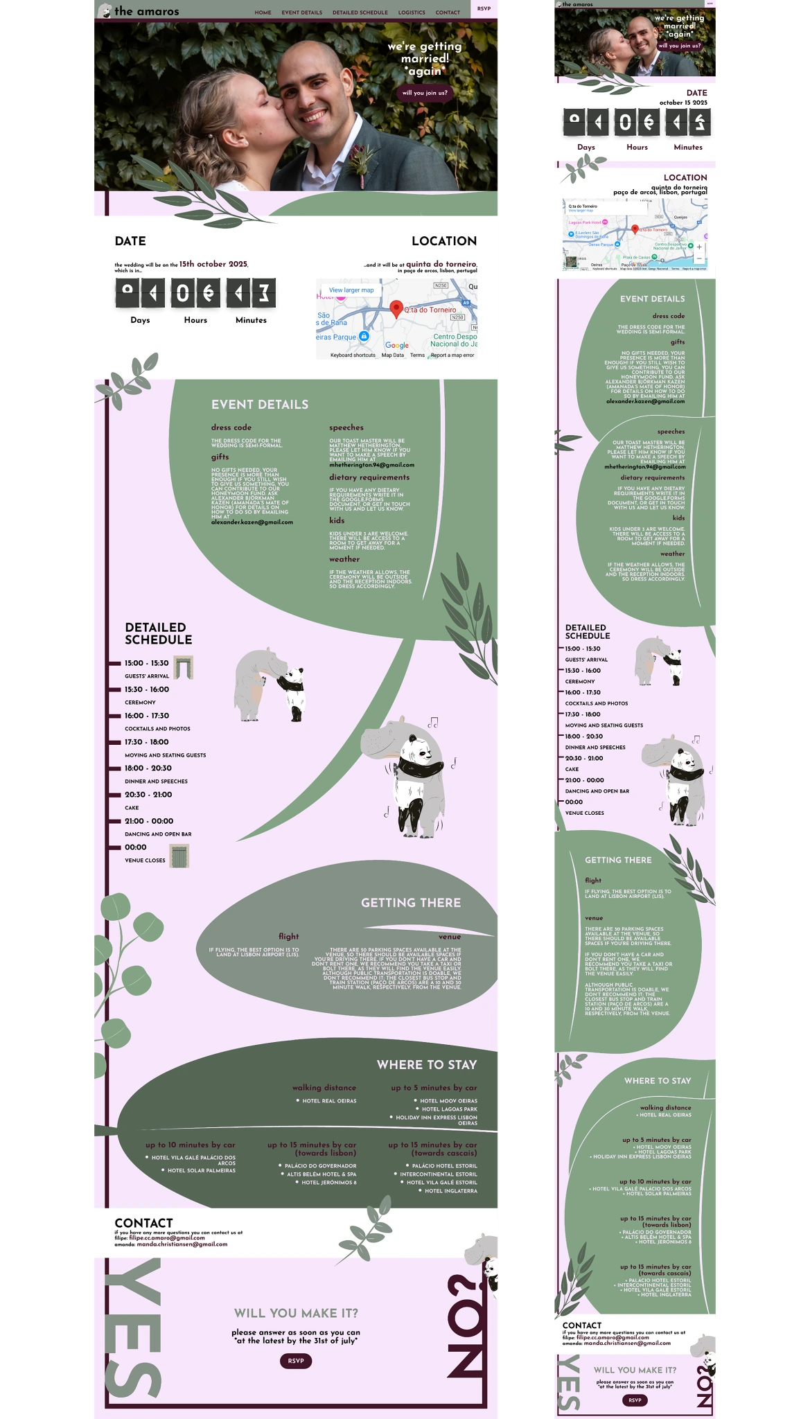 The Amaros wedding website mockup