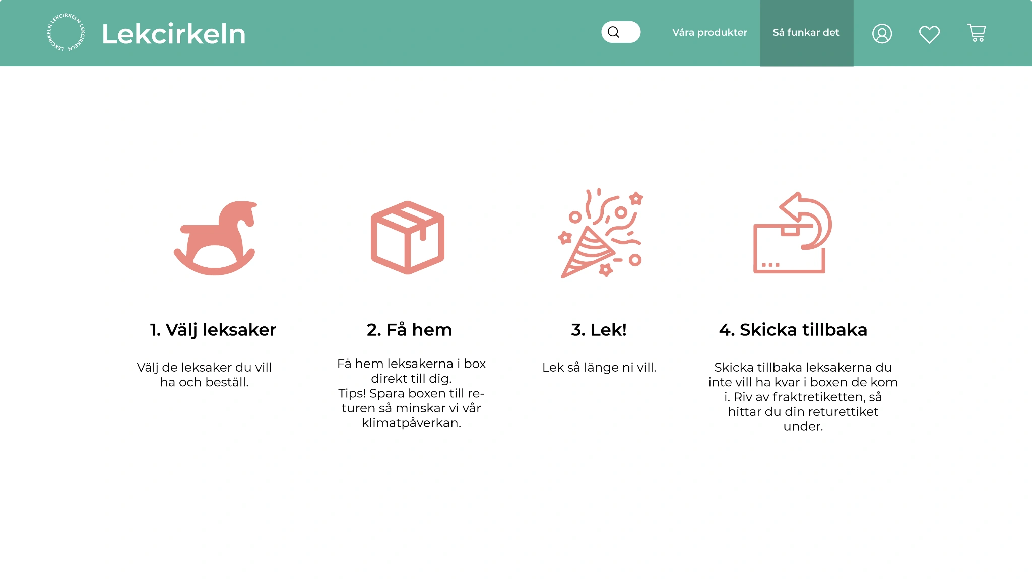 Lekcirkeln how it works screen showing the four-step service flow
