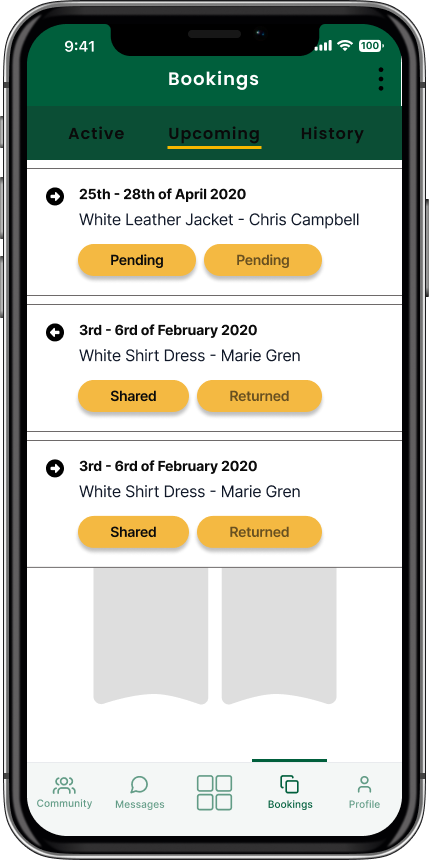 Open Closet bookings — upcoming state