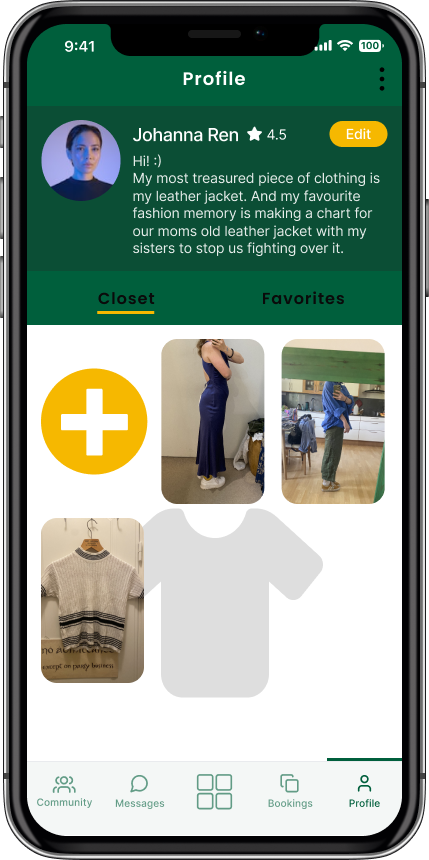 Open Closet profile — closet tab